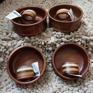 4 Small‎ 4 1/2 inch Wooden Dipping Bowls 4 New Dayton Hudson Wooden Napkin Rings
